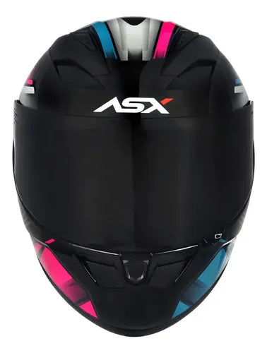 Capacete ASX City Start Preto Turquesa Rosa Brilhante