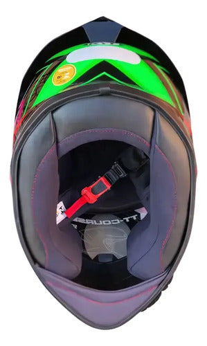 Capacete KYT TT-Course Ratthapark Play Preto Azul Vermelho Brilhante