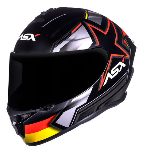 Capacete ASX Draken Pilot Alemanha Preto Vermelho Amarelo Fosco