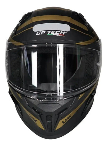 Capacete GP Tech Sense UK Preto Dourado Fosco Tamanho 56
