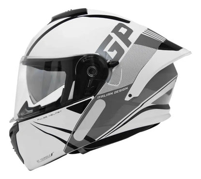 Capacete Escamoteável GP Tech A128 SV Pulse Be Yourself Branco Cinza Brilhante