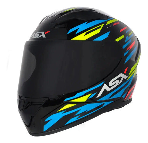 Capacete ASX City Arrow Preto Azul Amarelo Brilhante