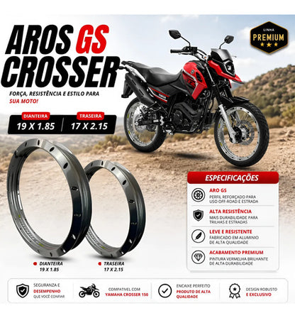Par de Aros de Roda GS Monaco Yamaha Crosser 150 1.85x19 e 2.15x17 Prata Cromado