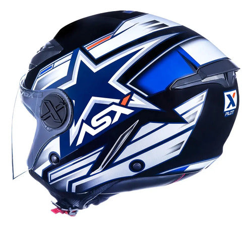 Capacete Aberto ASX City Air Pilot Preto Branco Vermelho Brilhante