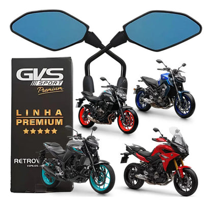 Par de Retrovisores GVS Premium Giro 360 Universal Rosca Yamaha Lente Convexa Azul
