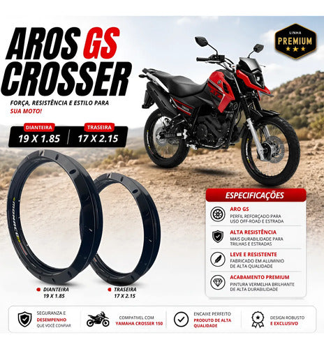 Par de Aros de Roda GS Monaco Yamaha Crosser 150 1.85x19 e 2.15x17 Preto Brilhante