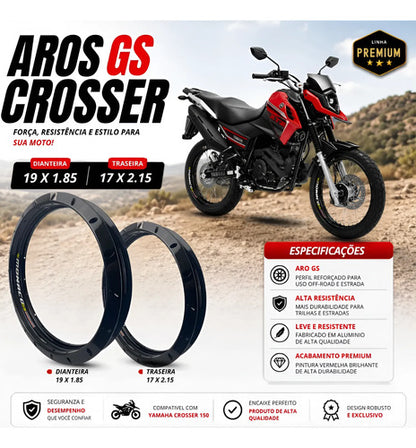 Par de Aros de Roda GS Monaco Yamaha Crosser 150 1.85x19 e 2.15x17 Preto Brilhante