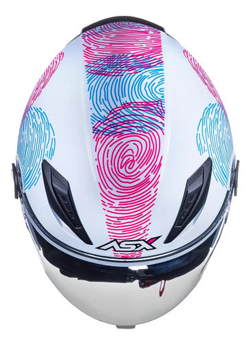 Capacete Aberto ASX City Air Passion Branco Rosa Azul Brilhante