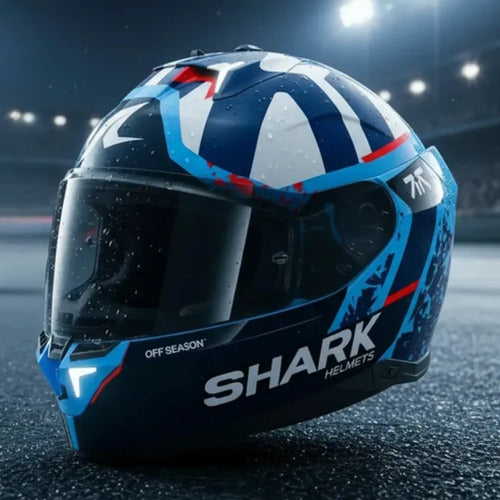 Capacete Shark Skwal i3 Raul Fernandez com Óculos Solar Interno Azul Branco Brilhante