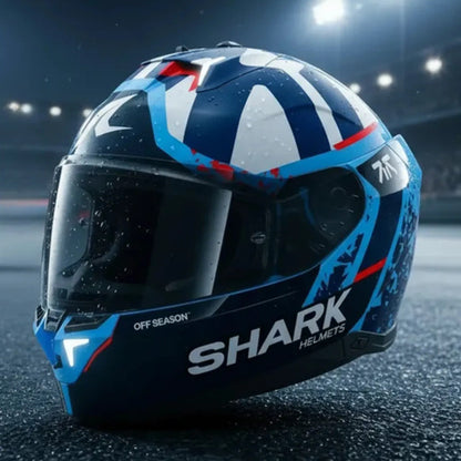 Capacete Shark Skwal i3 Raul Fernandez com Óculos Solar Interno Azul Branco Brilhante