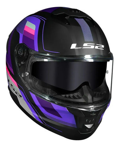 Capacete LS2 FF808 Stream II Vintage com Óculos Solar Interno Preto Roxo Cinza Fosco Tamanho 56/S