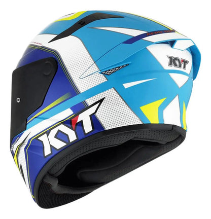 Capacete KYT TT-Course Grand Prix Branco Azul Brilhante