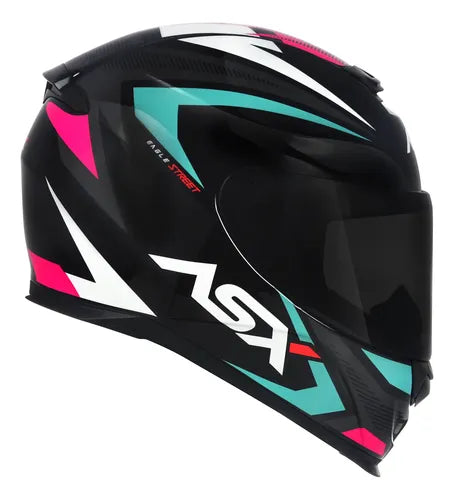 Capacete ASX Eagle Street Preto Azul Rosa Brilhante