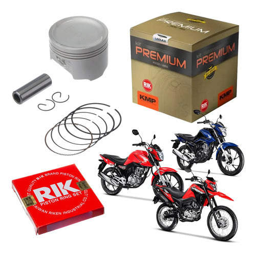 Kit Pistão com Anéis KMP Honda Cg 160 Titan Fan Start Cargo 2016 a 2025 Bros 160 2015 a 2025 1,00 mm