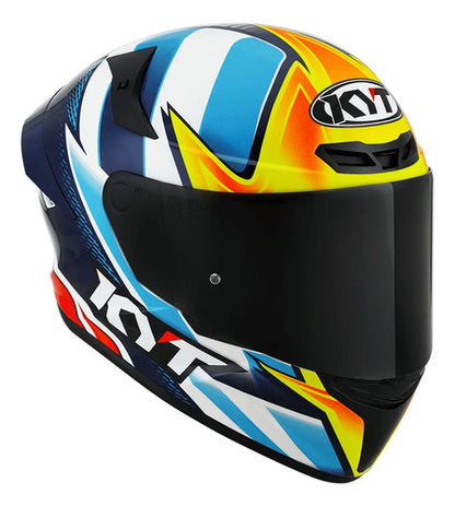 Capacete KYT TT-Course Leandro Tati Mercado Laranja Azul Branco Brilhante