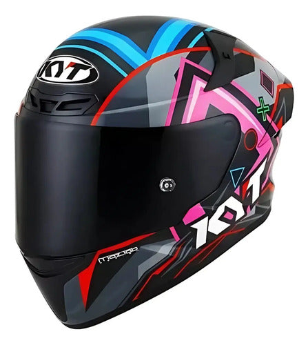 Capacete KYT TT-Course Ratthapark Play Preto Azul Vermelho Brilhante