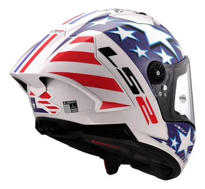 Capacete LS2 FF805 Thunder C GP Baz Replica com Spoiler Branco Azul Vermelho Brilhante