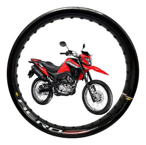 Par de Aros de Roda Aero Slim Monaco Honda Bros 125 150 160 2.15x19 e 2.50x17 Preto Brilhante