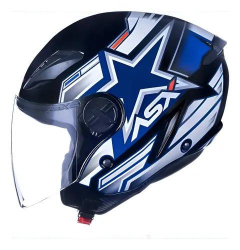 Capacete Aberto ASX City Air Pilot Preto Branco Vermelho Brilhante