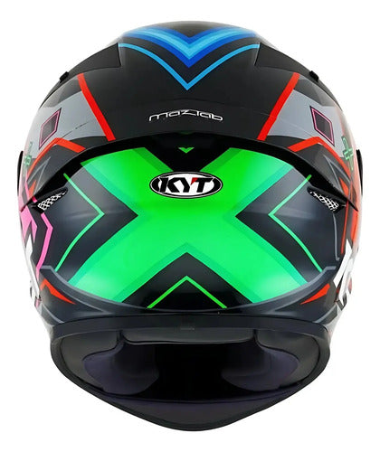 Capacete KYT TT-Course Ratthapark Play Preto Azul Vermelho Brilhante
