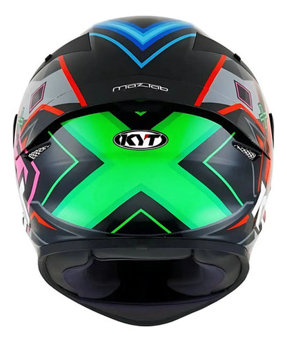 Capacete KYT TT-Course Ratthapark Play Preto Azul Vermelho Brilhante