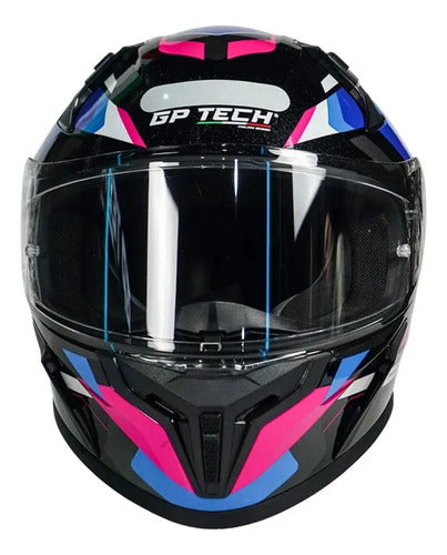 Capacete GP Tech Sense Motion Preto Azul Rosa Brilhante