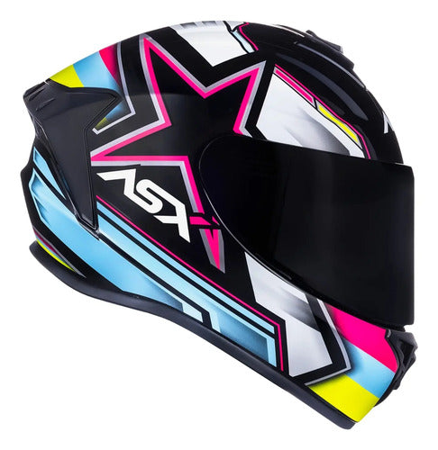 Capacete ASX Draken Pilot Preto Colorido Brilhante