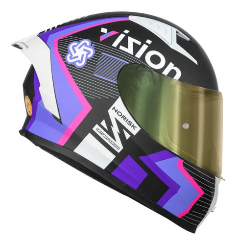 Capacete Norisk Flow Vizion com Spoiler Roxo Rosa Preto Brilhante Tamanho 60/L