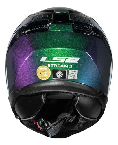 Capacete LS2 FF808 Stream II Solid com Óculos Solar Interno Azul Verde Roxo Brilhante