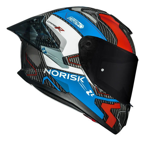 Capacete Norisk Carbon R Rider com 2 Viseiras e Spoiler Azul Branco Vermelho