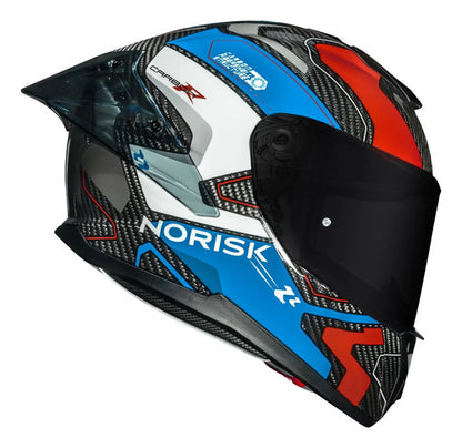 Capacete Norisk Carbon R Rider com 2 Viseiras e Spoiler Azul Branco Vermelho