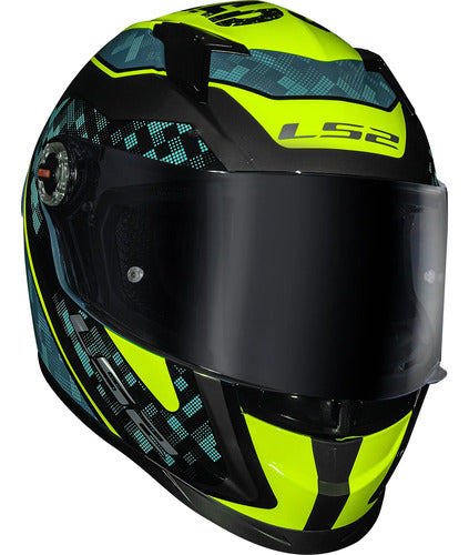 Capacete LS2 FF358 S Striker com Spoiler Azul Amarelo Verde Brilhante