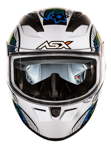 Capacete ASX City Flowers Branco Preto Colorido Brilhante