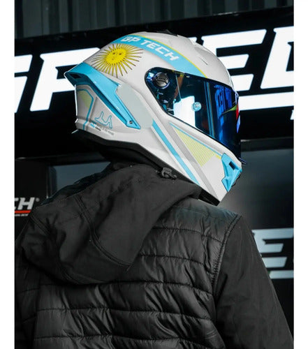 Capacete GP Tech Pilot Grand Prix Argentina Branco Azul Brilhante