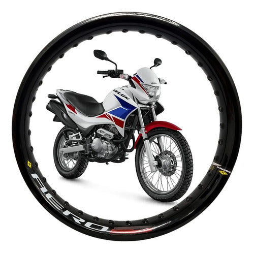 Par de Aros de Roda Aero Slim Monaco Honda Nx 400 Falcon 2.15x21 e 2.50x17 Preto Brilhante