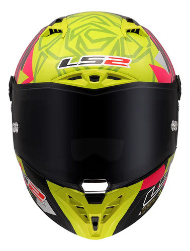 Capacete LS2 FF805 Thunder C GP Aldeguer Replica com Spoiler Rosa Amarelo Brilhante Tamanho 60/L