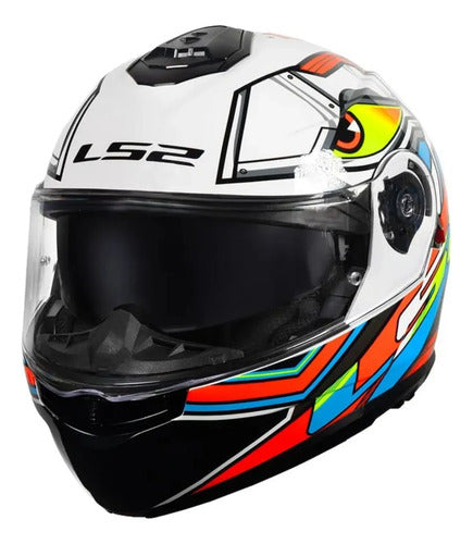 Capacete Escamoteável LS2 FF908 Strobe II Xdron com Óculos Solar Branco Laranja Neon