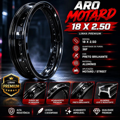 Aro de Roda Traseira Motard Monaco Honda Cg 125 150 160 Titan Fan Start 2.50x18 Preto Brilhante