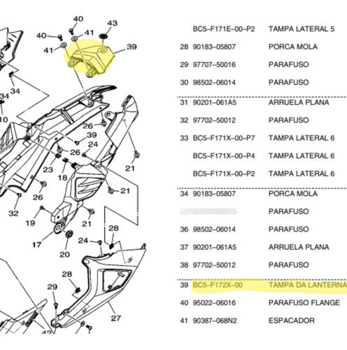 Tampa da Lanterna Yamaha Fazer Fz25 250 2018 a 2024 Preto