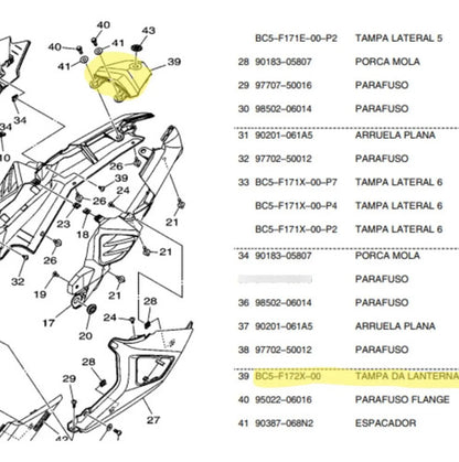 Tampa da Lanterna Yamaha Fazer Fz25 250 2018 a 2024 Preto
