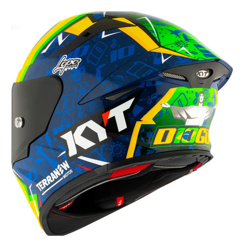 Capacete KYT TT-Revo Diogo Moreira 2024 com Spoiler Azul Verde Amarelo Brilhante