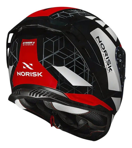Capacete Norisk Strada II Evoque com Óculos Solar Preto Branco Vermelho Brilhante