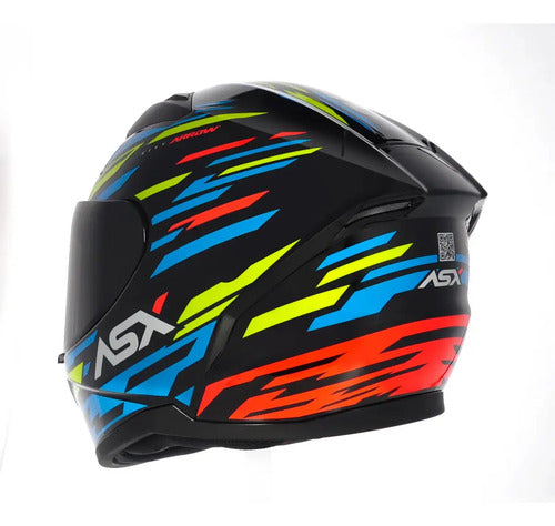 Capacete ASX City Arrow Preto Azul Amarelo Brilhante