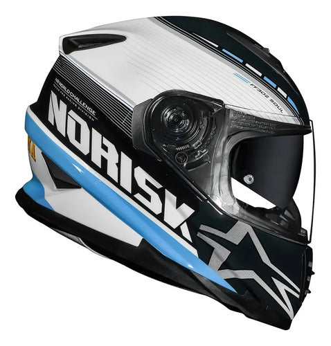 Capacete Norisk FF302 Soul II Grand Prix Argentina com Óculos Solar Interno Azul Branco