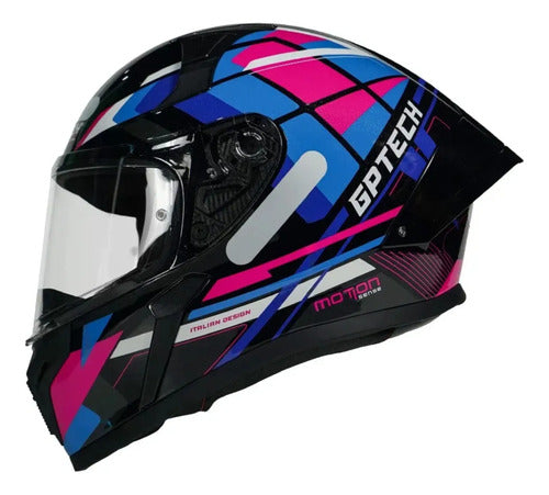Capacete GP Tech Sense Motion Preto Azul Rosa Brilhante