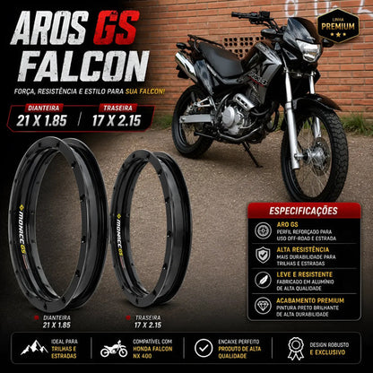 Par de Aros de Roda GS Monaco Honda Nx 400 Falcon 1.85x21 e 2.15x17 Preto Brilhante
