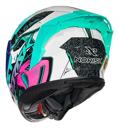 Capacete Norisk Flow Robot com 2 Viseiras e Spoiler Branco Verde Brilhante