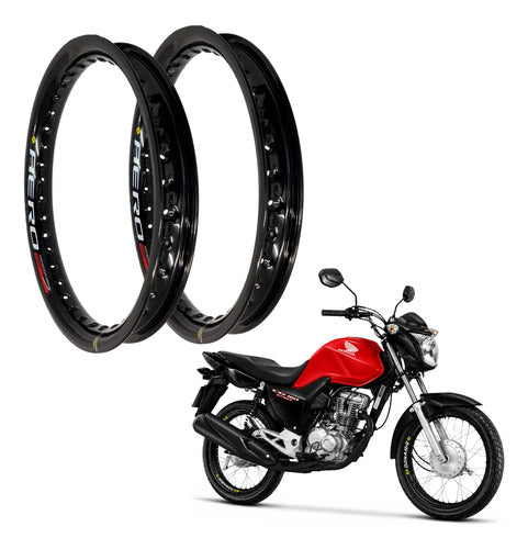 Par de Aros de Roda Aero Slim Monaco Honda Cg 160 Titan Fan Start 2.15x18 e 2.50x18 Preto Brilhante