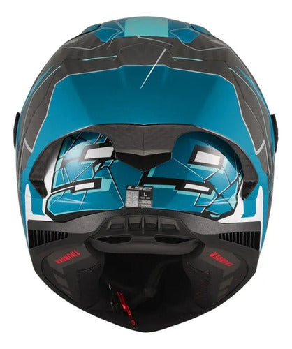 Capacete LS2 FF805 Thunder C GP Huertas Replica com Spoiler Azul Preto Brilhante