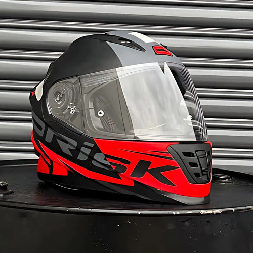 Capacete Norisk FF302 Manty com Óculos Solar Interno Preto Vermelho Fosco